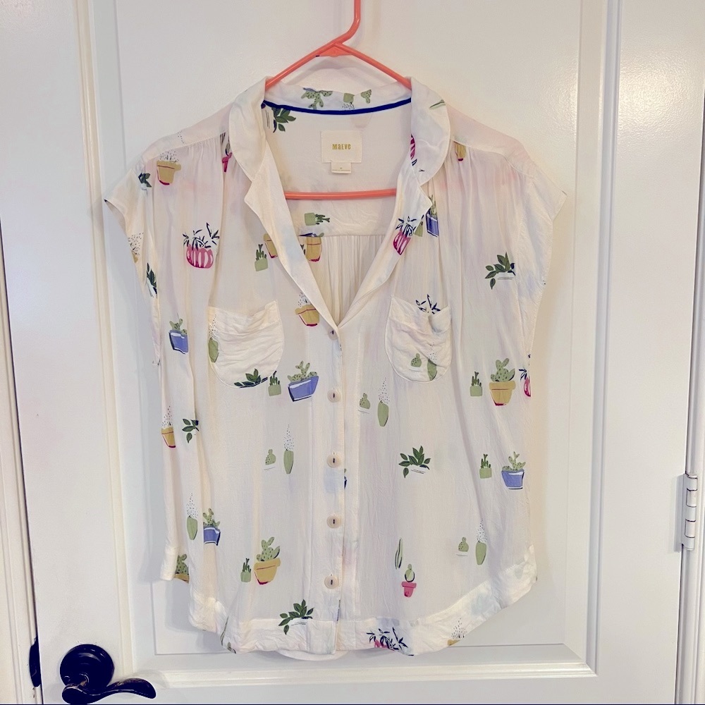 Maeve Cactus Buttondown Blouse - Medium